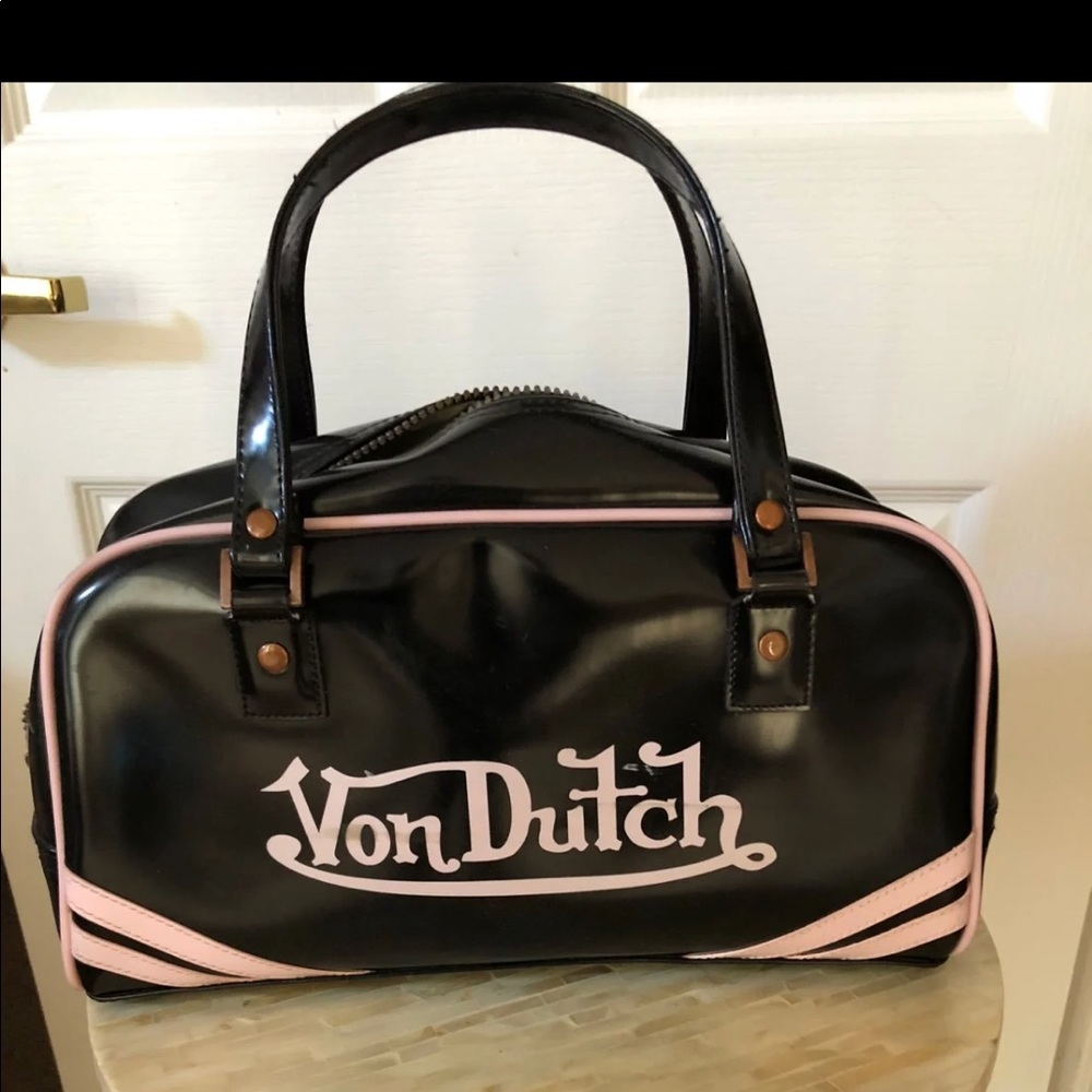 Von Dutch black with pink lettering bowling bag.